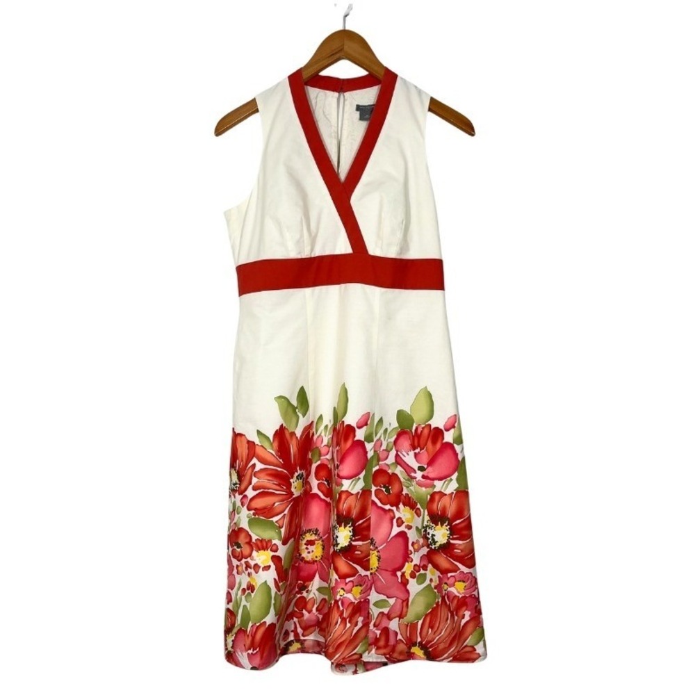 Ann Taylor Petites White Red Floral Sleeveless V-Neck Sheath Dress Size 6P
